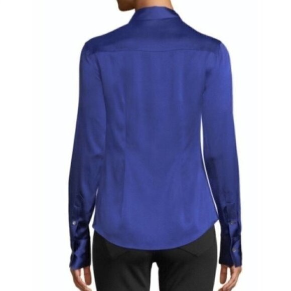 Canyon River Blues Blouse 7-9 Juniors Satin Indigo Blue Ruched Sides 90s Vintage - Picture 10 of 12